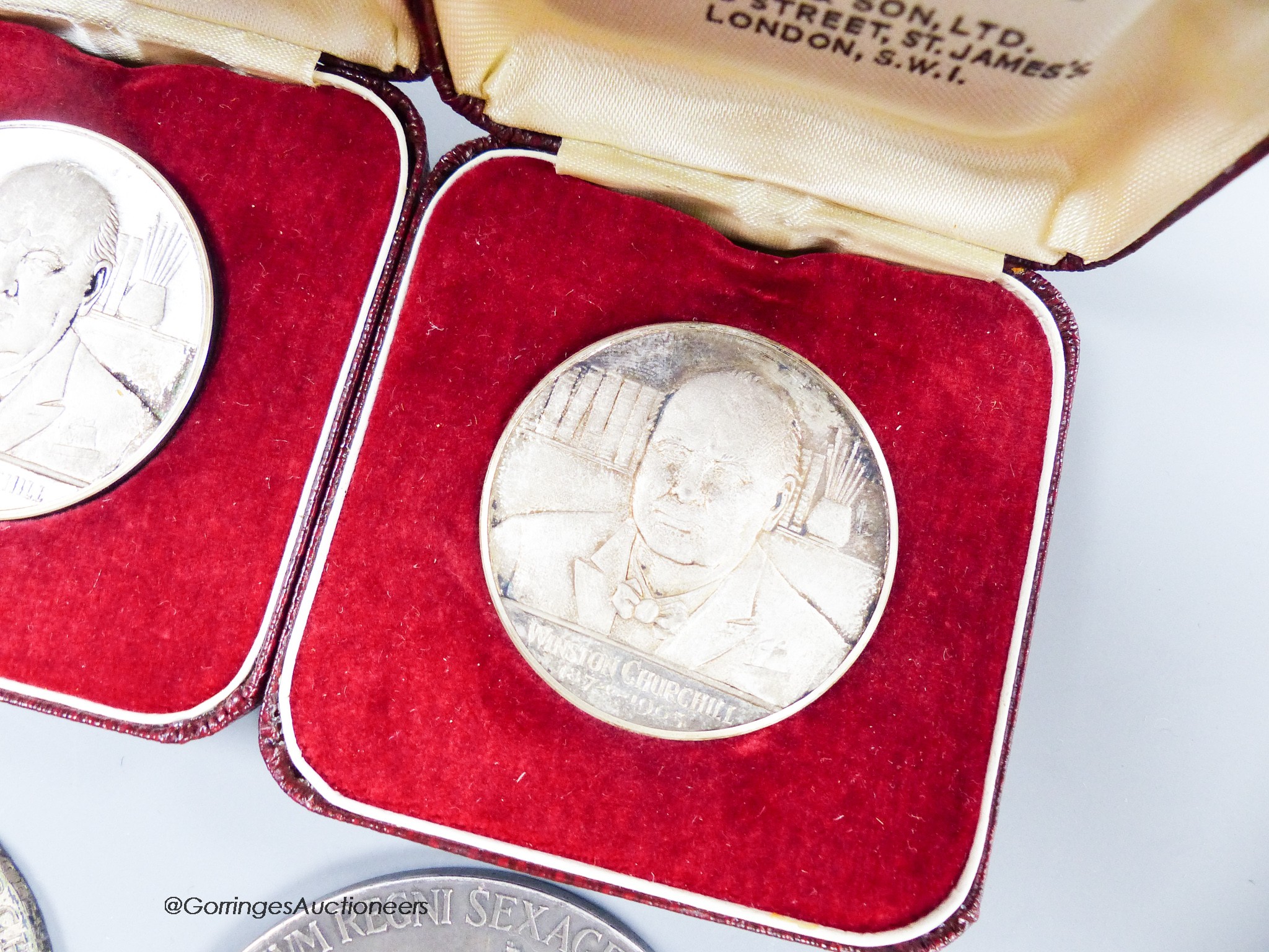 Two Churchill crowns and two silver medals